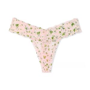 NWT Medium Victorias Secret Lacie Blush Pink Thong Panty Lingerie Floral Lace
